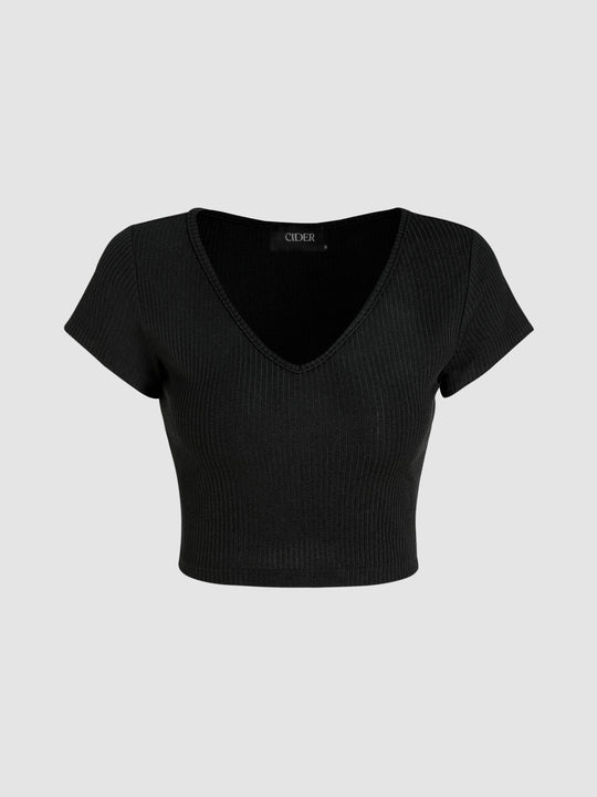 V-neck Short Sleeve Crop Tee & Knotted Wide Leg Pants Set