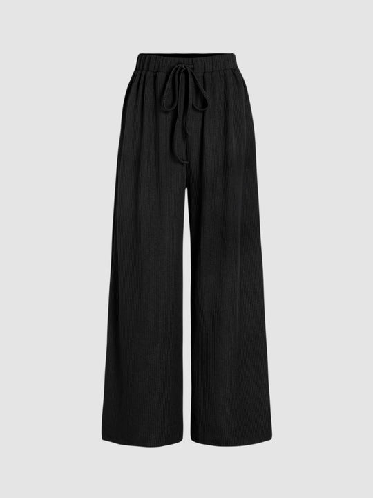 V-neck Short Sleeve Crop Tee & Knotted Wide Leg Pants Set