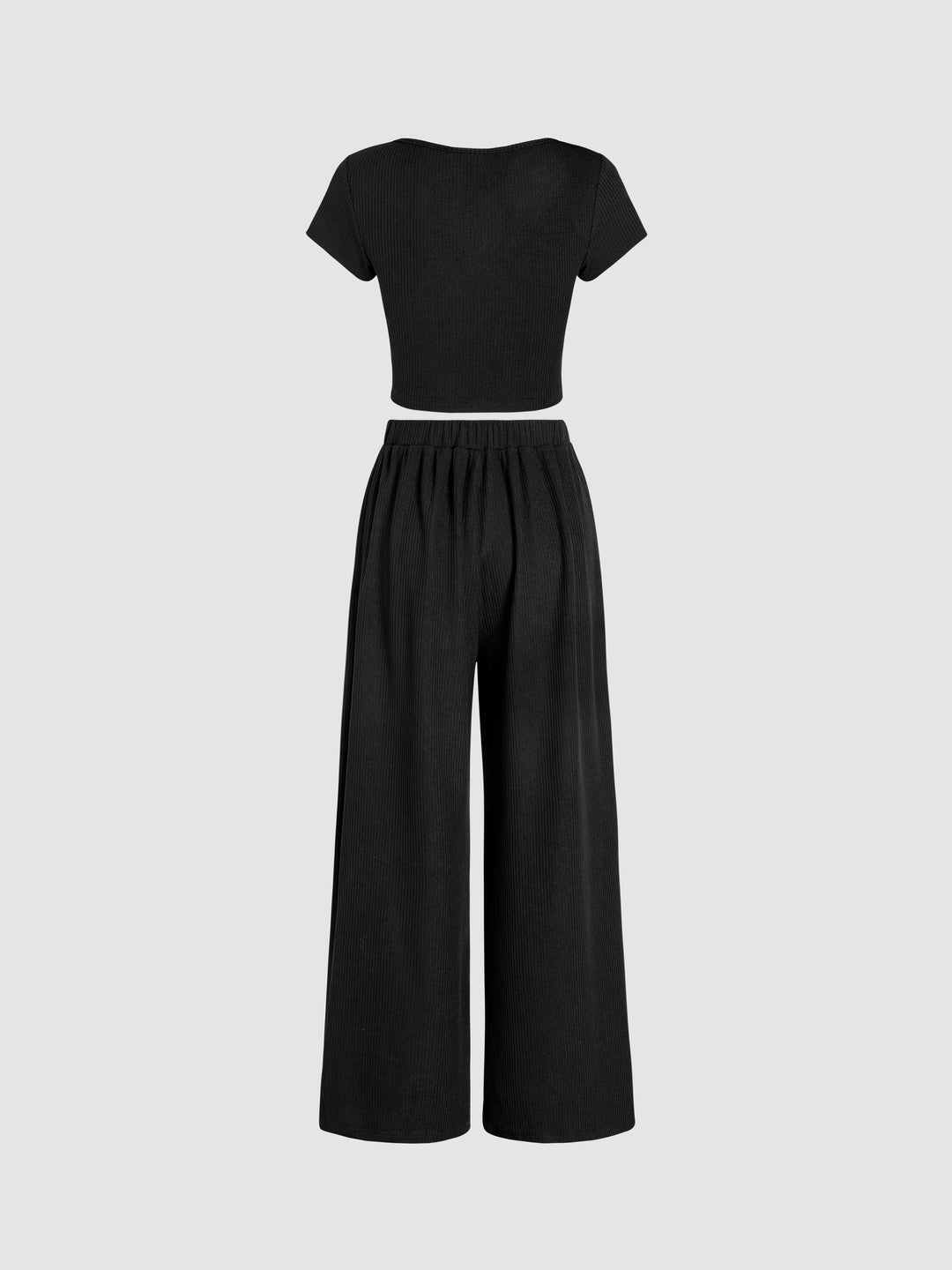 V-neck Short Sleeve Crop Tee & Knotted Wide Leg Pants Set
