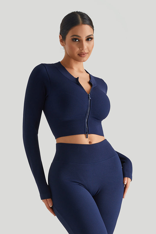 Ribbed Two-Way Zipper Yoga Top